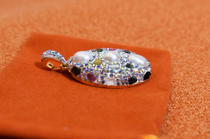 Natural pearl necklace pendant, big three-dimensional inlaid with colored zircon and tourmaline pendant