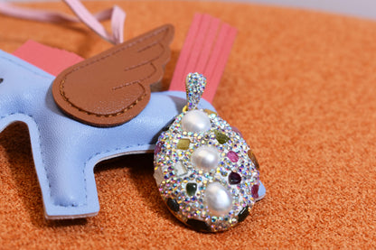 Natural pearl necklace pendant, big three-dimensional inlaid with colored zircon and tourmaline pendant