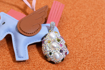 Natural pearl necklace pendant, big three-dimensional inlaid with colored zircon and tourmaline pendant