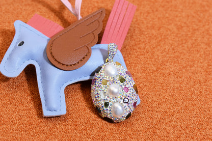 Natural pearl necklace pendant, big three-dimensional inlaid with colored zircon and tourmaline pendant