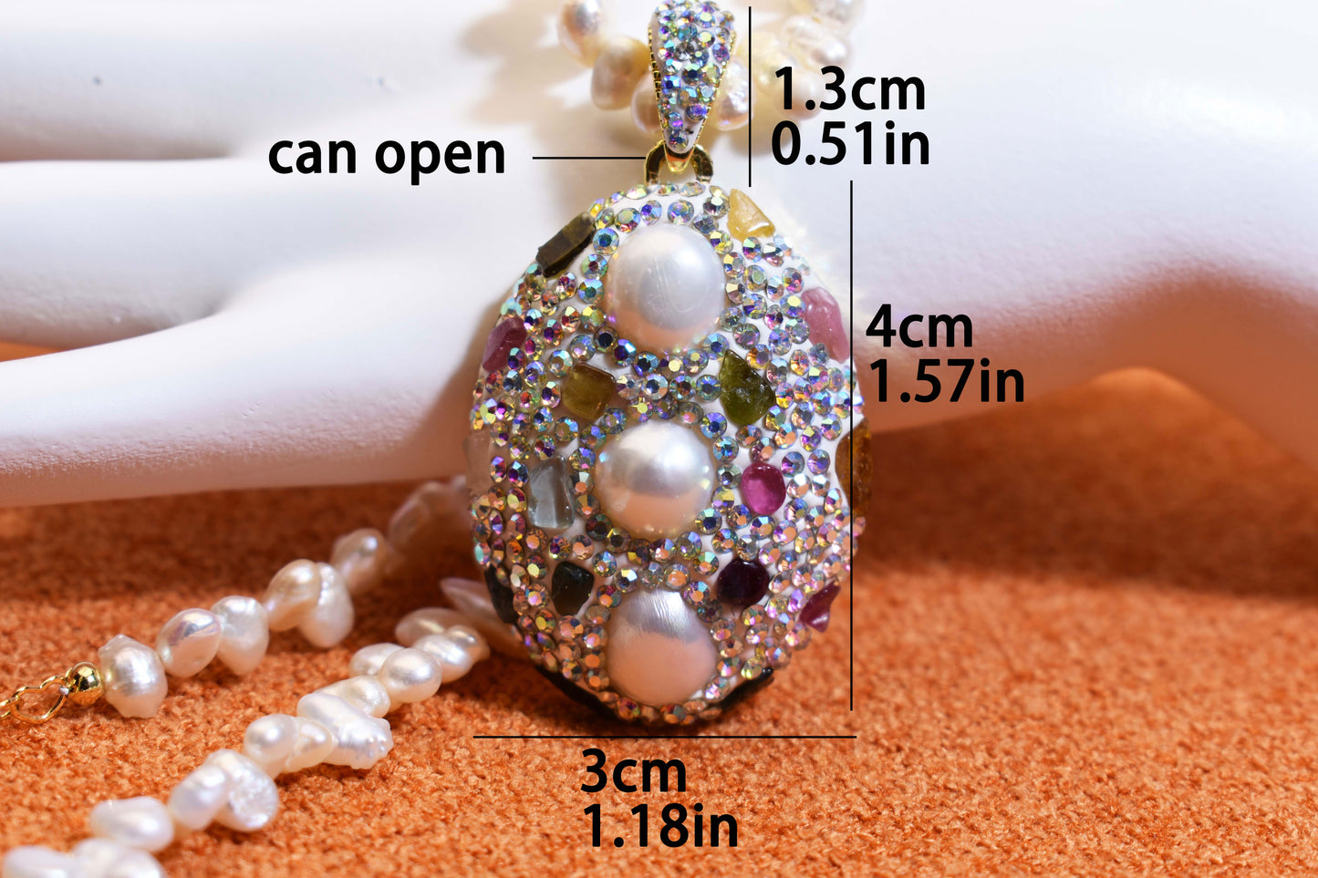 Natural pearl necklace pendant, big three-dimensional inlaid with colored zircon and tourmaline pendant