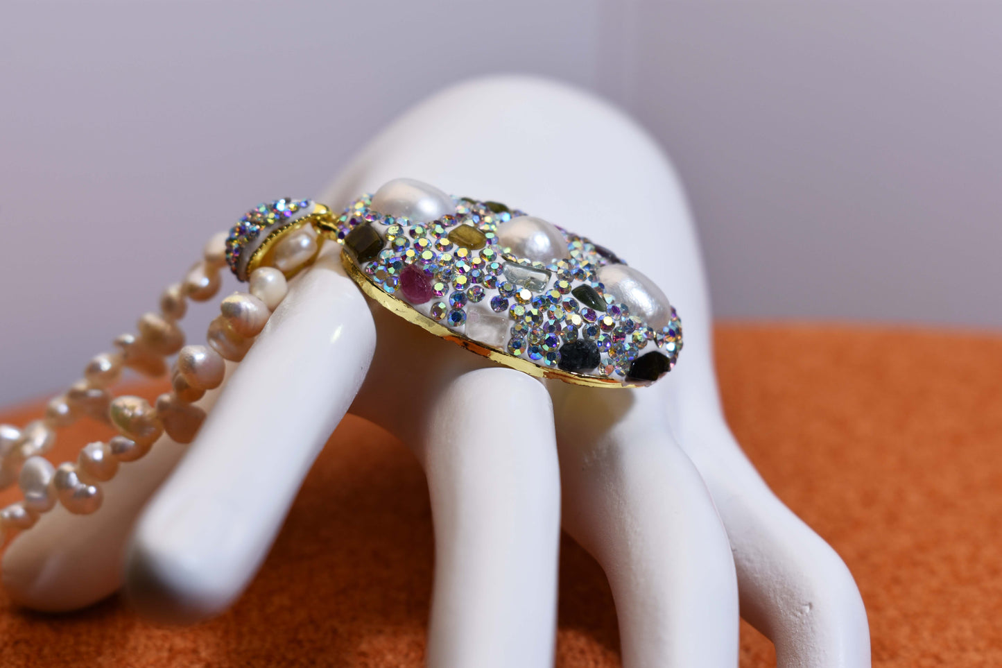 Natural pearl necklace pendant, big three-dimensional inlaid with colored zircon and tourmaline pendant