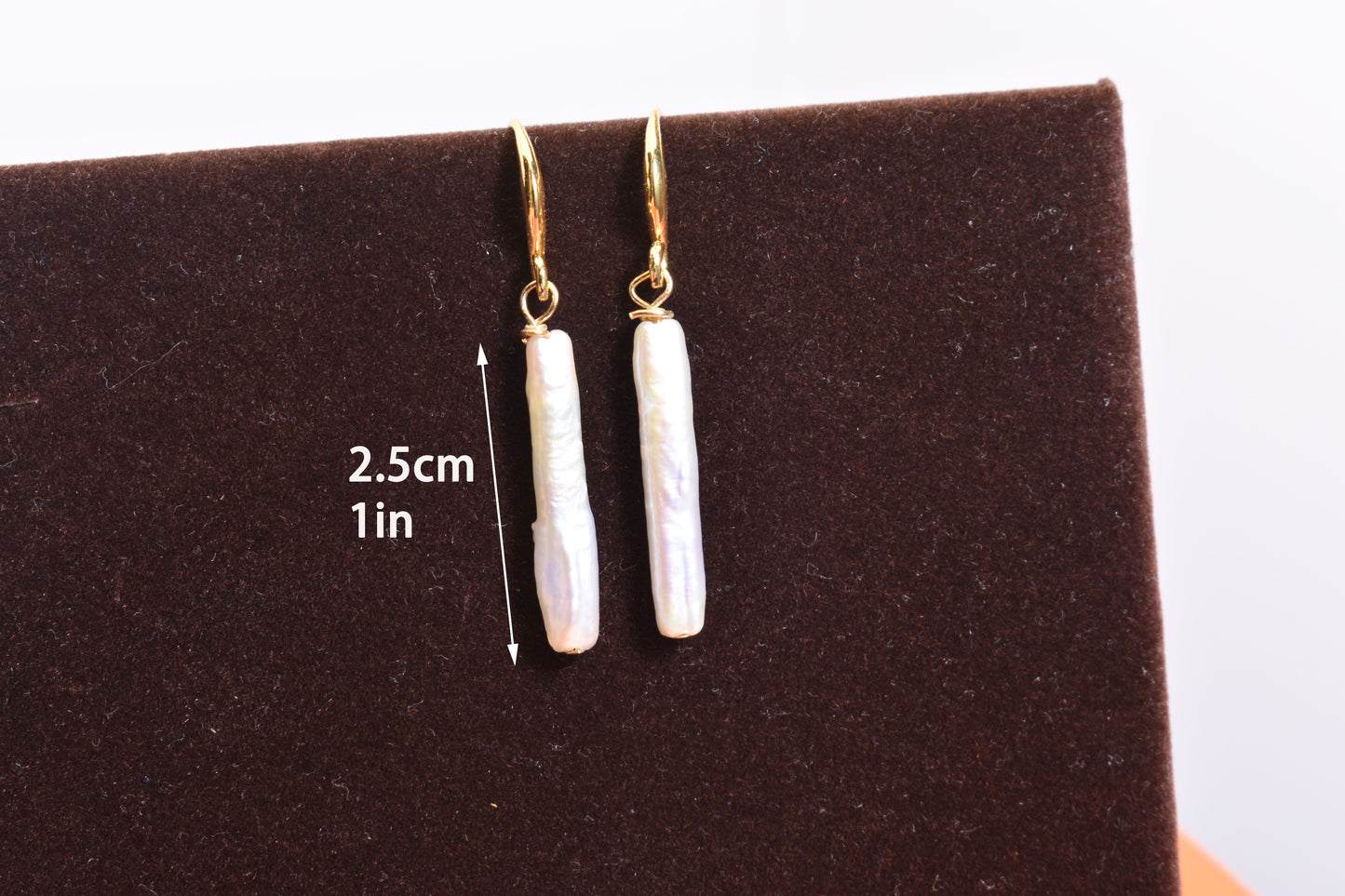 Natural pearl earrings long small silver bar with simple and fashionable ear hook design