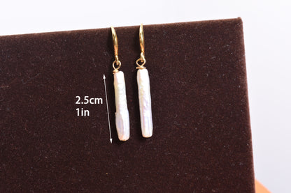 Natural pearl earrings long small silver bar with simple and fashionable ear hook design