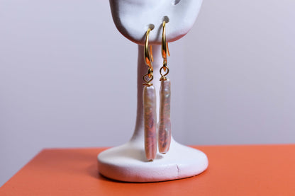 Natural pearl earrings long small silver bar with simple and fashionable ear hook design