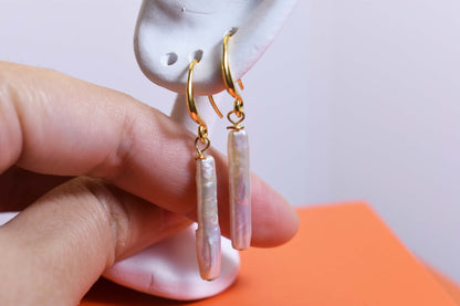 Natural pearl earrings long small silver bar with simple and fashionable ear hook design