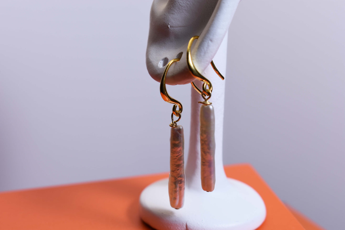 Natural pearl earrings long small silver bar with simple and fashionable ear hook design