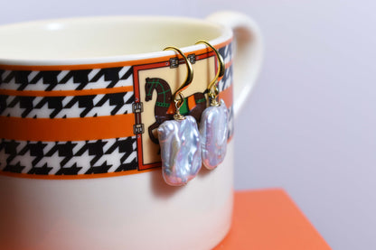 Baroque pearl earrings flat piece pearl long ear hook earrings