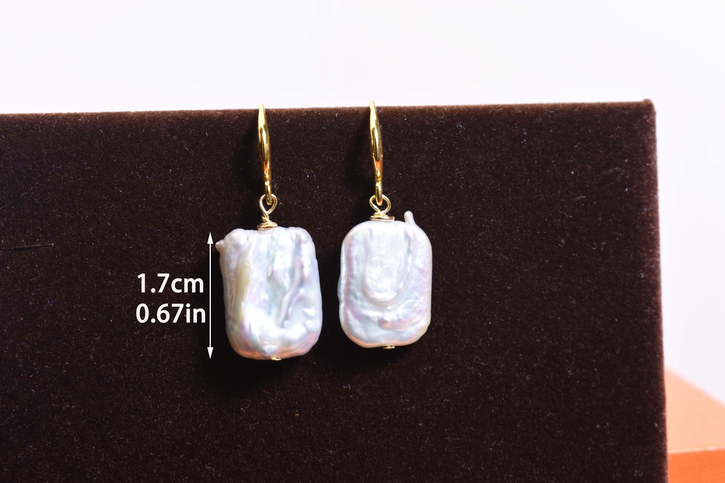 Baroque pearl earrings flat piece pearl long ear hook earrings