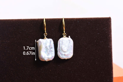 Baroque pearl earrings flat piece pearl long ear hook earrings