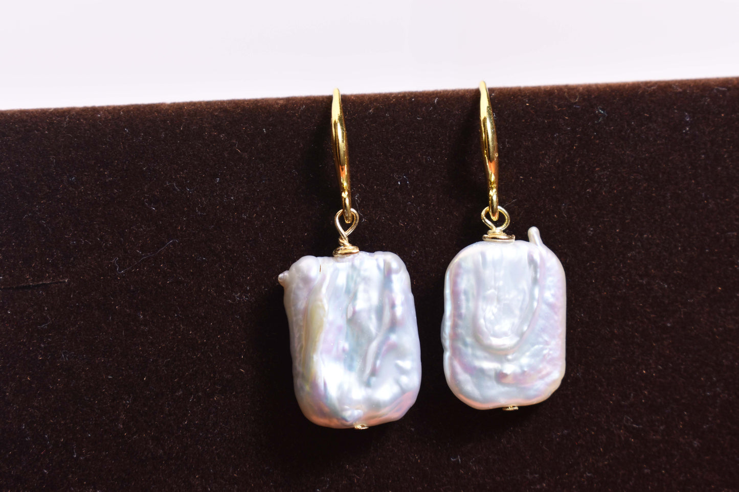 Baroque pearl earrings flat piece pearl long ear hook earrings