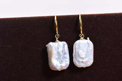 Baroque pearl earrings flat piece pearl long ear hook earrings