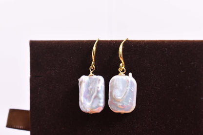 Baroque pearl earrings flat piece pearl long ear hook earrings