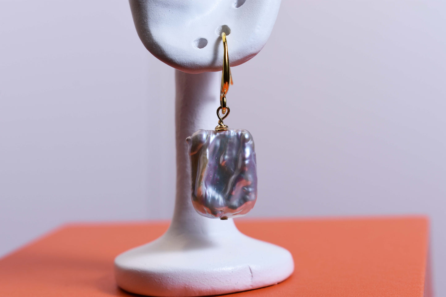 Baroque pearl earrings flat piece pearl long ear hook earrings