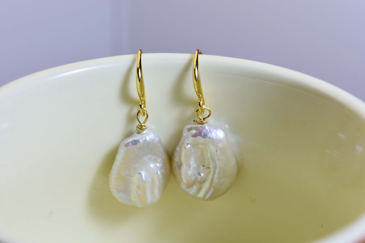 Natural Baroque Pearl Earrings Round Shaped Pearl Long Earrings