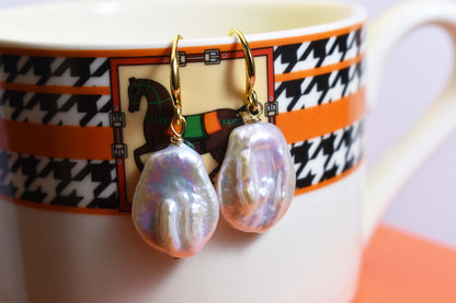 Natural Baroque Pearl Earrings Round Shaped Pearl Long Earrings