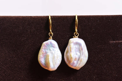 Natural Baroque Pearl Earrings Round Shaped Pearl Long Earrings