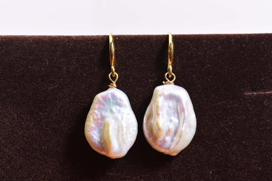 Natural Baroque Pearl Earrings Round Shaped Pearl Long Earrings