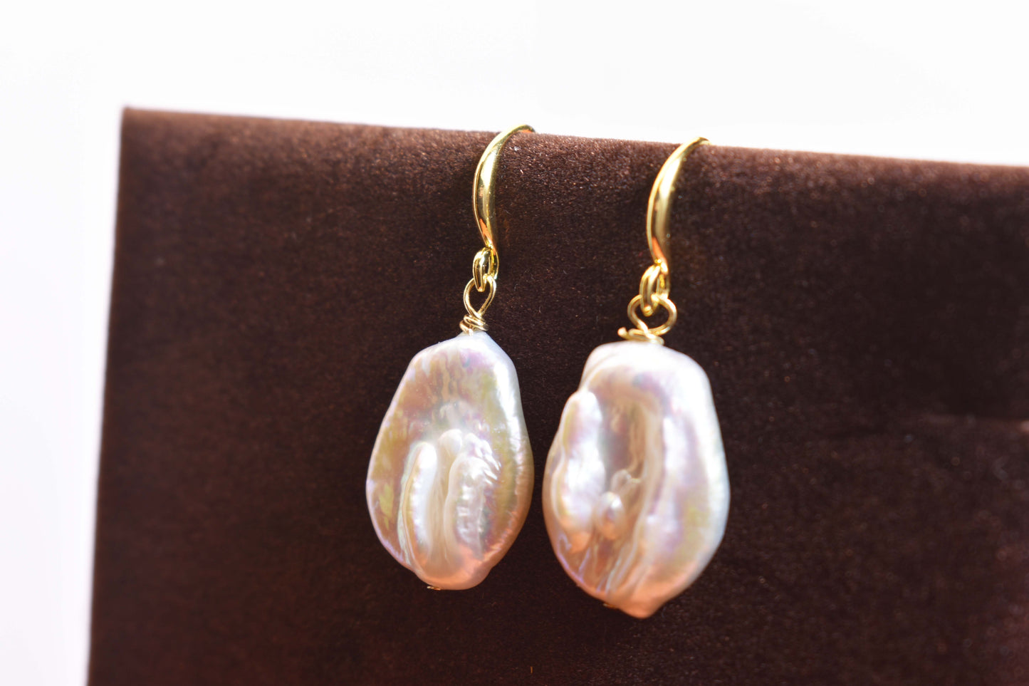 Natural Baroque Pearl Earrings Round Shaped Pearl Long Earrings