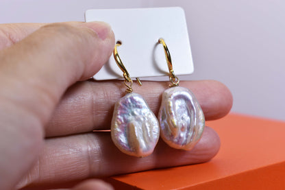 Natural Baroque Pearl Earrings Round Shaped Pearl Long Earrings