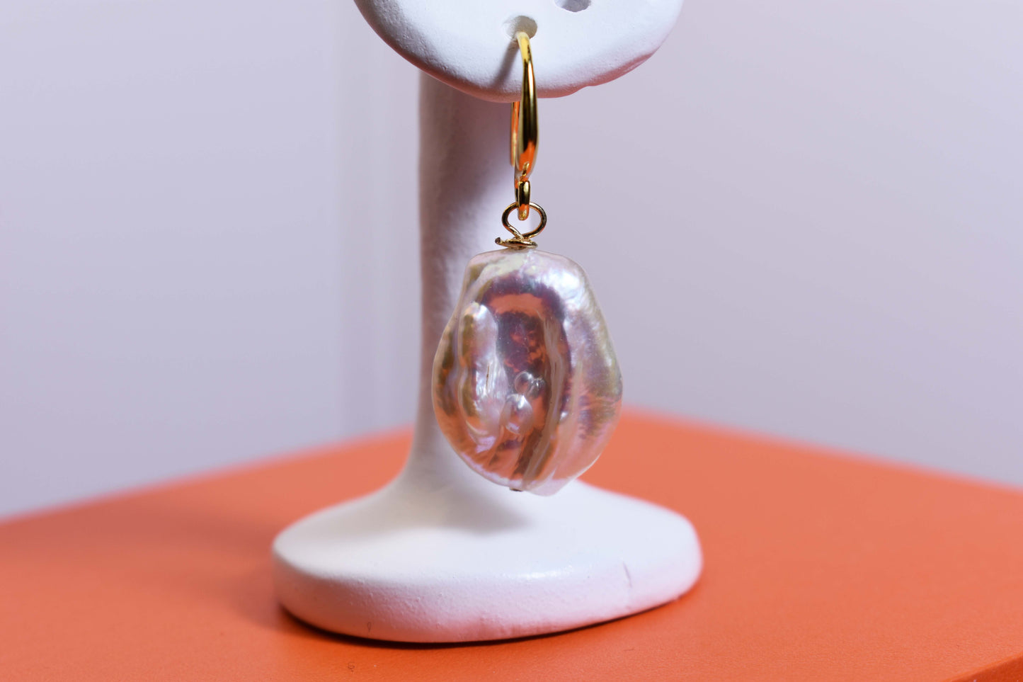 Natural Baroque Pearl Earrings Round Shaped Pearl Long Earrings