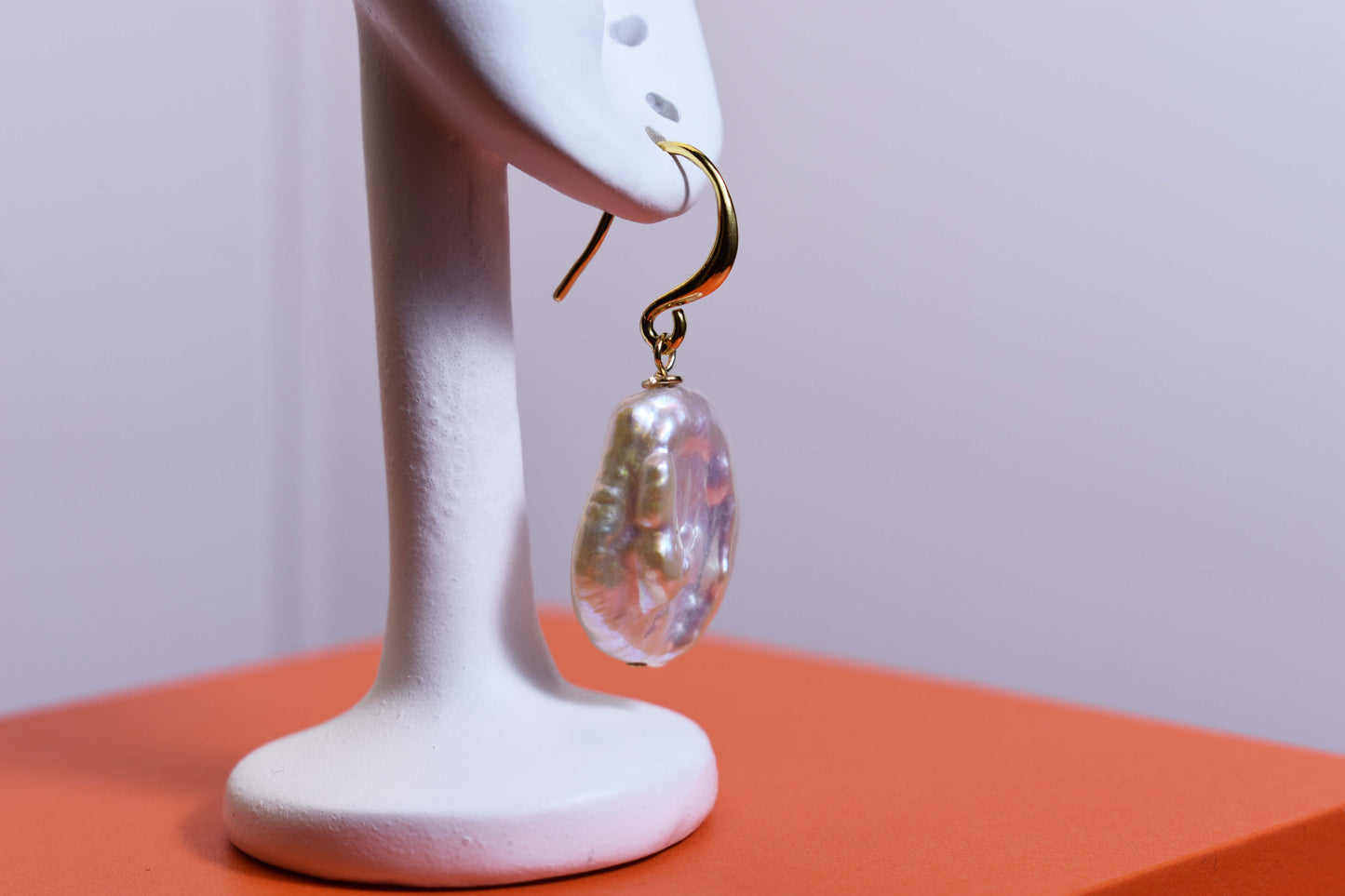 Natural Baroque Pearl Earrings Round Shaped Pearl Long Earrings