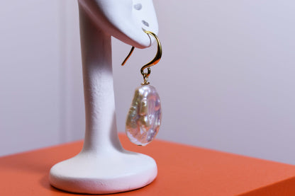 Natural Baroque Pearl Earrings Round Shaped Pearl Long Earrings