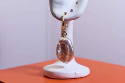 Natural Baroque Pearl Earrings Round Shaped Pearl Long Earrings