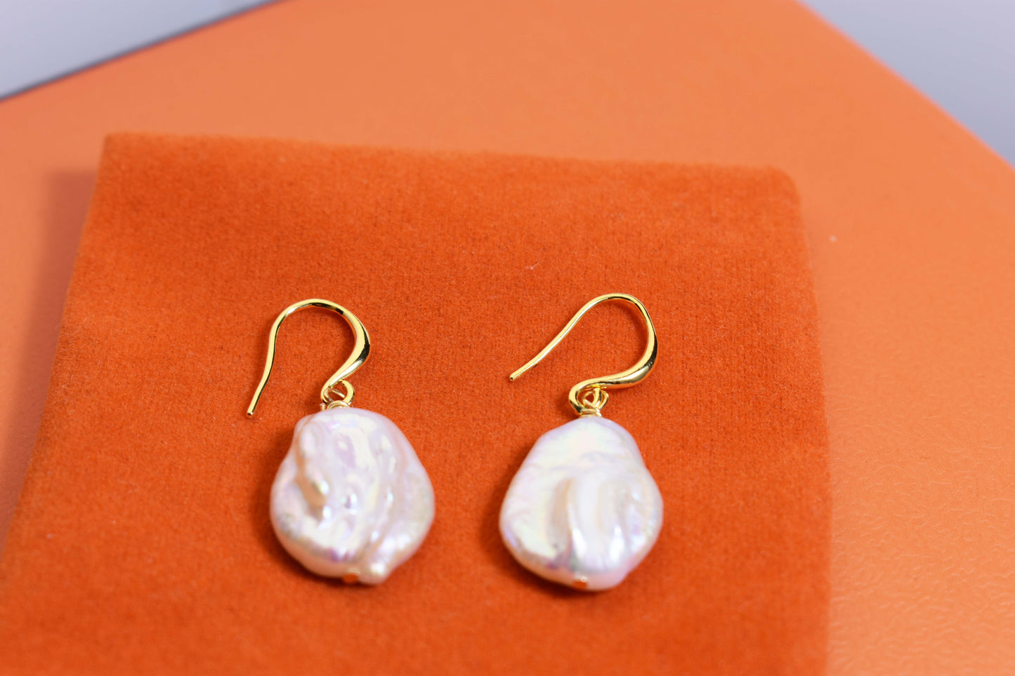 Natural Baroque Pearl Earrings Round Shaped Pearl Long Earrings