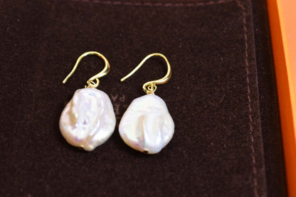 Natural Baroque Pearl Earrings Round Shaped Pearl Long Earrings