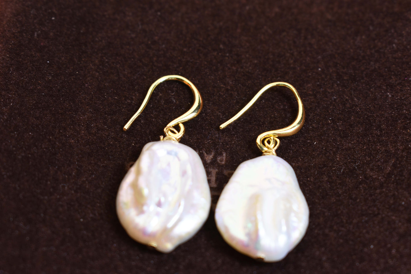 Natural Baroque Pearl Earrings Round Shaped Pearl Long Earrings