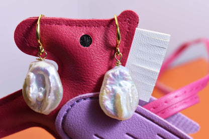 Natural Baroque Pearl Earrings Round Shaped Pearl Long Earrings