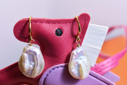 Natural Baroque Pearl Earrings Round Shaped Pearl Long Earrings