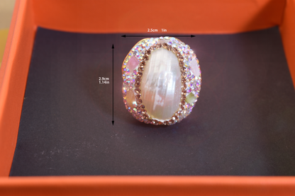 handmade Luxury natural Mabe pearl ring with three-dimensional dense inlay of tourmaline and zircon, adjustable opening ring