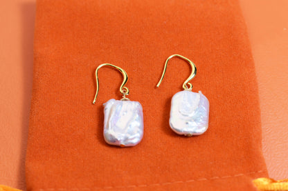 Baroque pearl earrings flat piece pearl long ear hook earrings