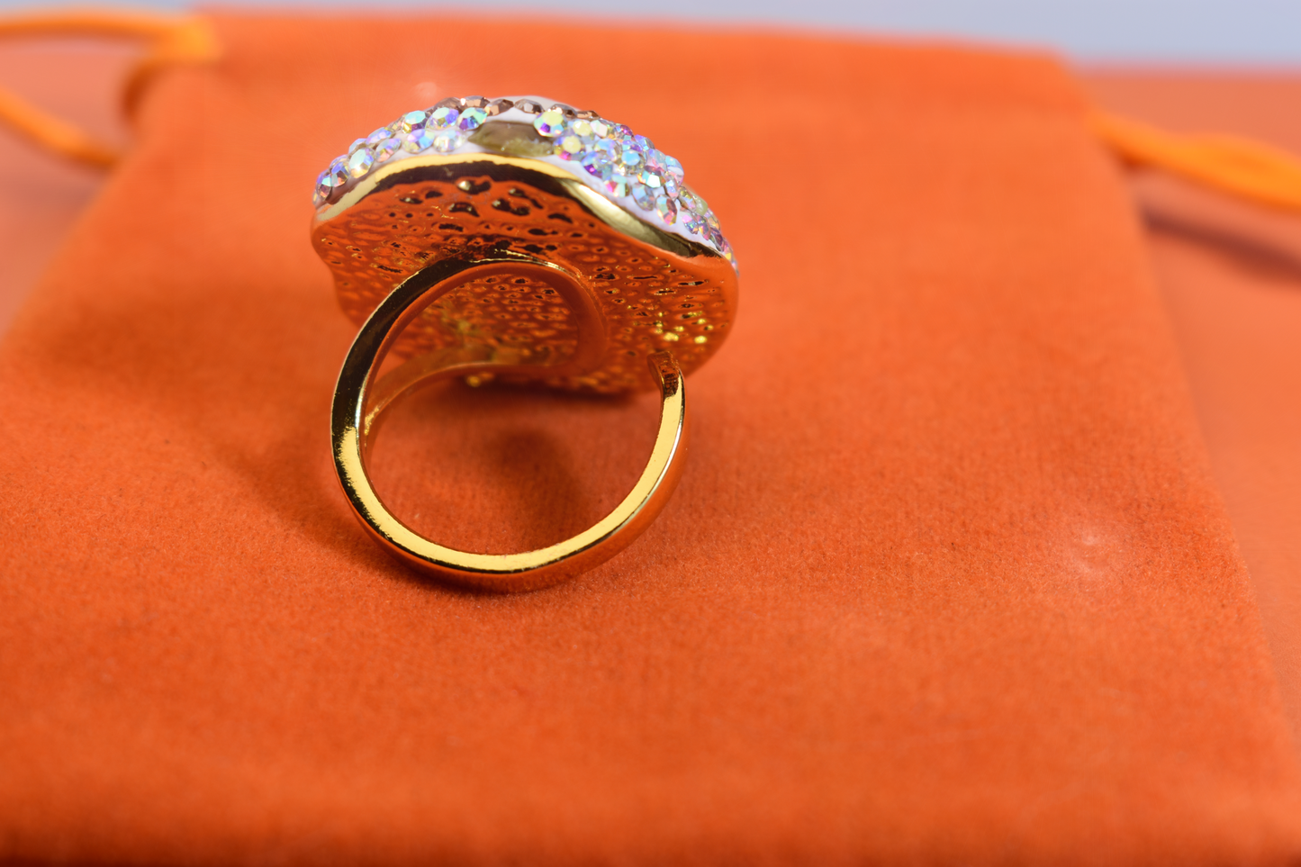 handmade Luxury natural Mabe pearl ring with three-dimensional dense inlay of tourmaline and zircon, adjustable opening ring