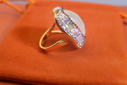 handmade Luxury natural Mabe pearl ring with three-dimensional dense inlay of tourmaline and zircon, adjustable opening ring