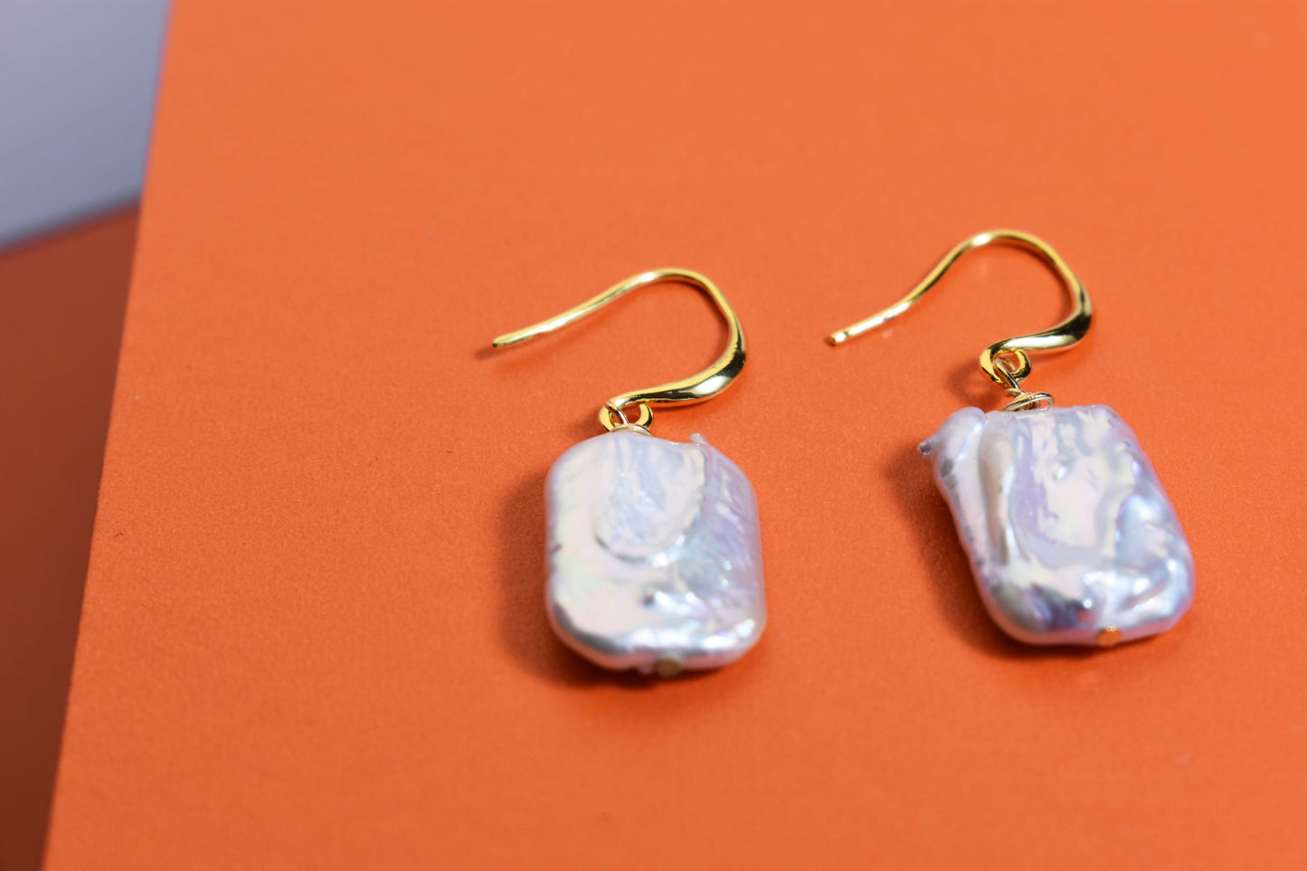 Baroque pearl earrings flat piece pearl long ear hook earrings