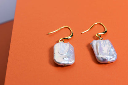 Baroque pearl earrings flat piece pearl long ear hook earrings