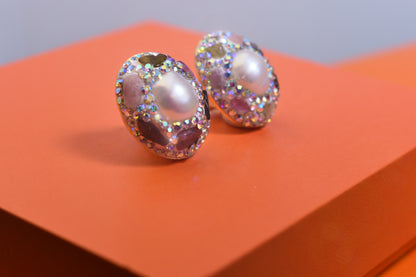 Natural pearl earrings with three-dimensional handmade inlaid zircon tourmaline earrings