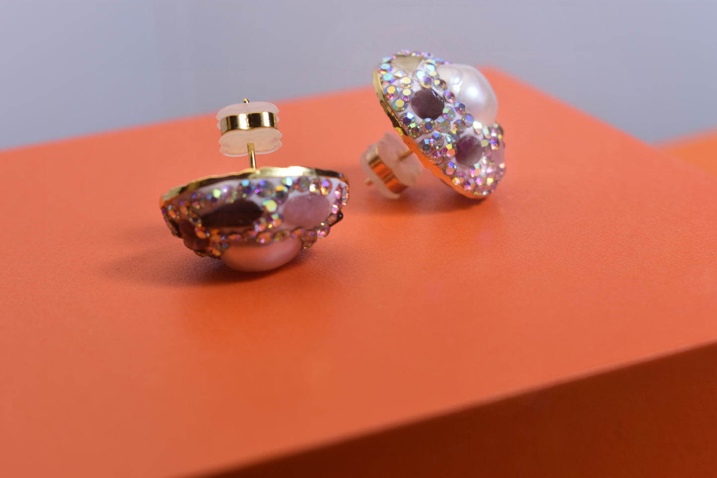 Natural pearl earrings with three-dimensional handmade inlaid zircon tourmaline earrings