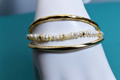 Natural Pearl Rice Bead Shaped Three Set  Smile Bracelet Gold Open Hammer Bracelet