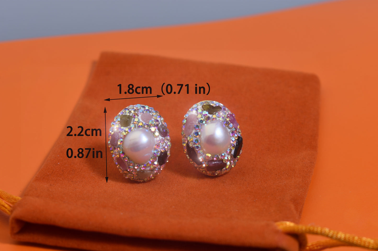 Natural pearl earrings with three-dimensional handmade inlaid zircon tourmaline earrings