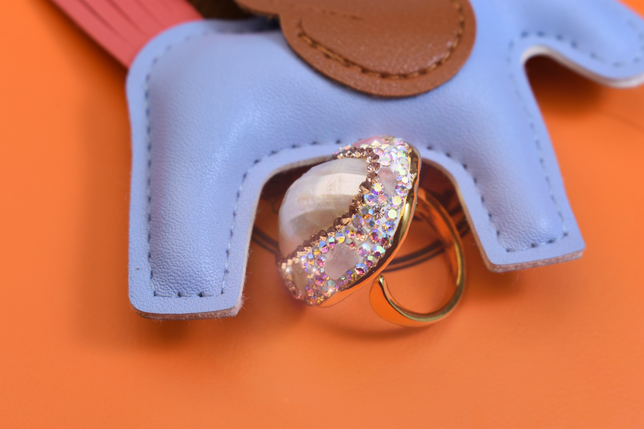 handmade Luxury natural Mabe pearl ring with three-dimensional dense inlay of tourmaline and zircon, adjustable opening ring