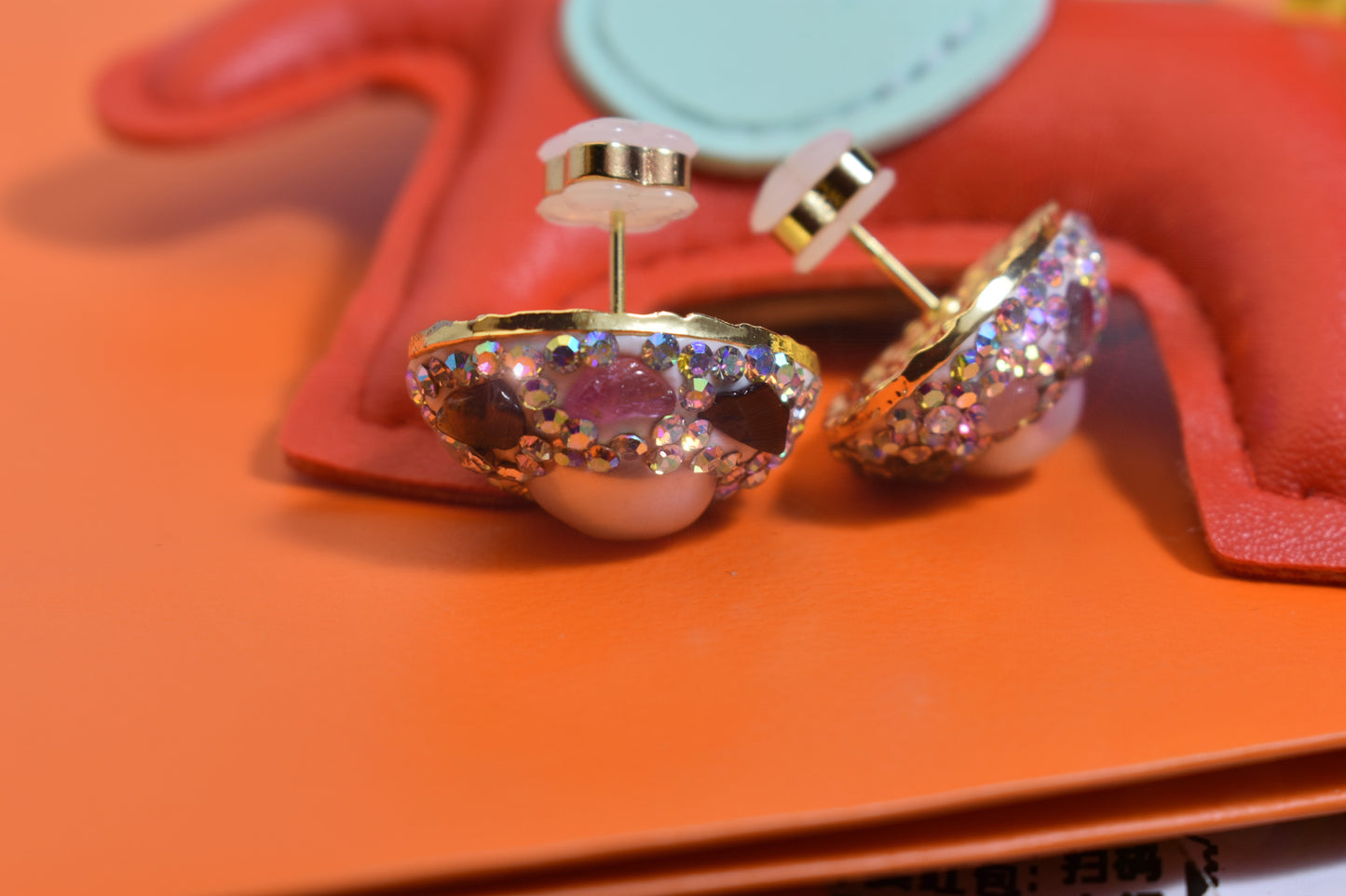 Natural pearl earrings with three-dimensional handmade inlaid zircon tourmaline earrings