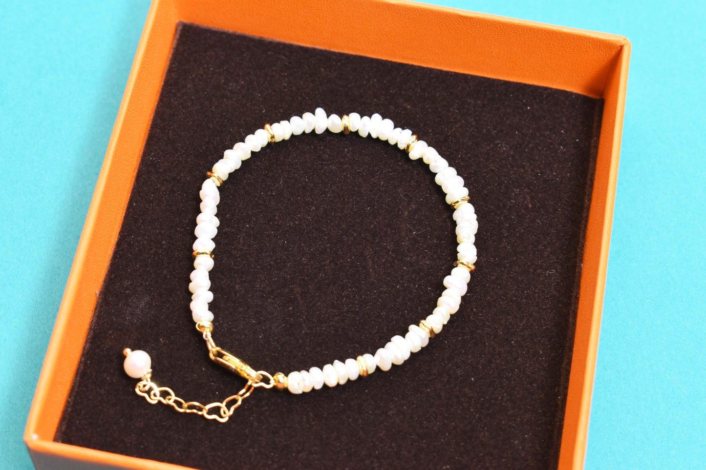 Natural Pearl Rice Bead Shaped Three Set  Smile Bracelet Gold Open Hammer Bracelet