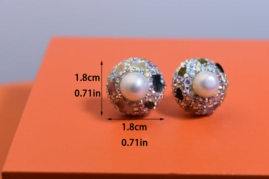 Natural pearl earrings, round three-dimensional handmade inlaid with zircon tourmaline earrings