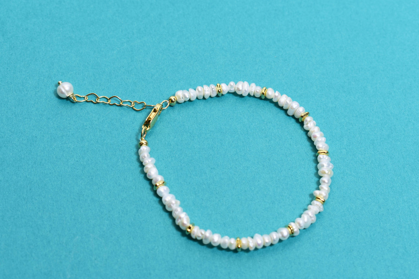 Natural Pearl Rice Bead Shaped Three Set  Smile Bracelet Gold Open Hammer Bracelet