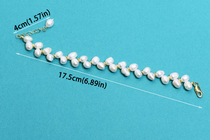 Natural Pearl Wheat Spike Style Three Set  Smile Bracelet Gold Open Hammer Bracelet