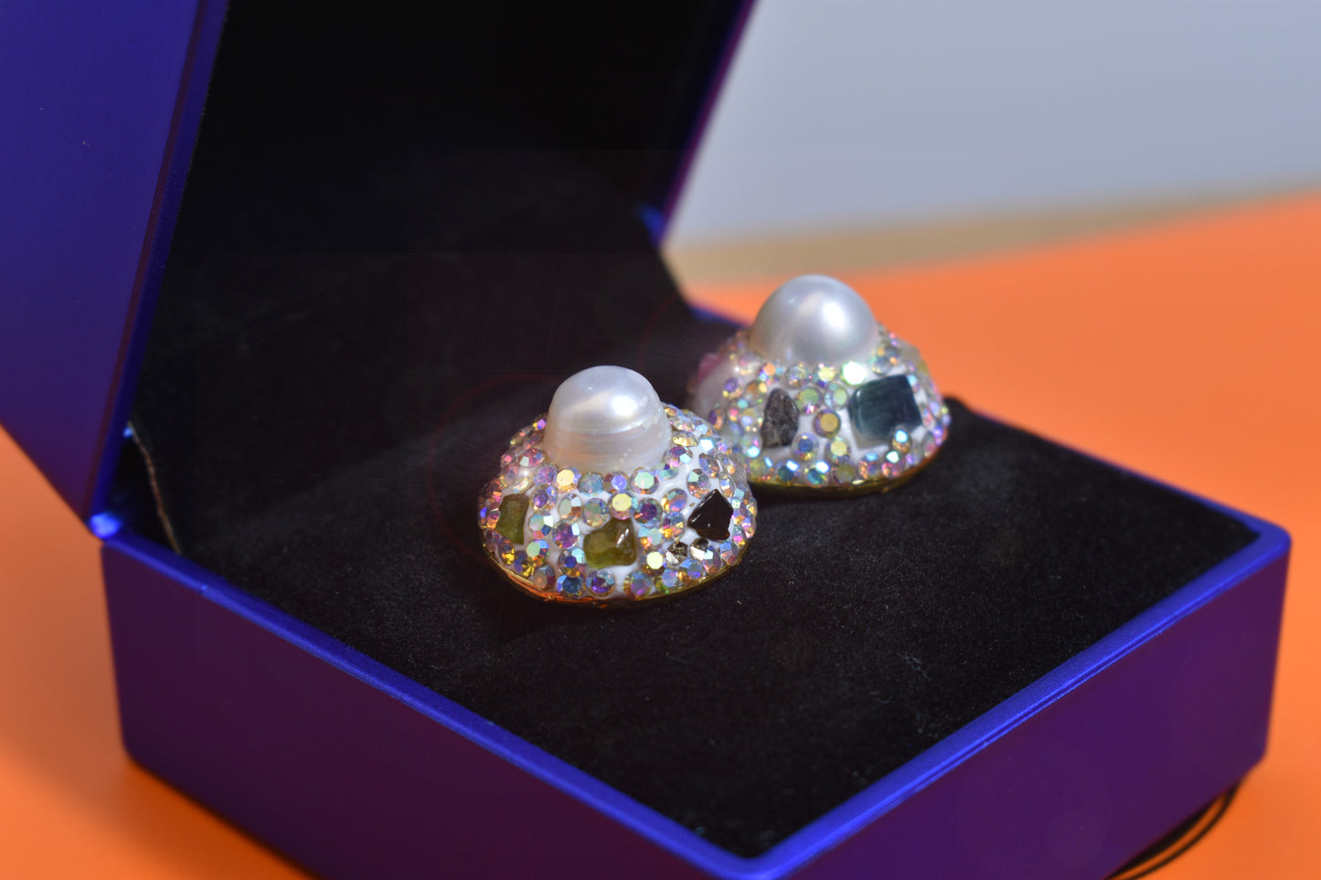 Natural pearl earrings, round three-dimensional handmade inlaid with zircon tourmaline earrings